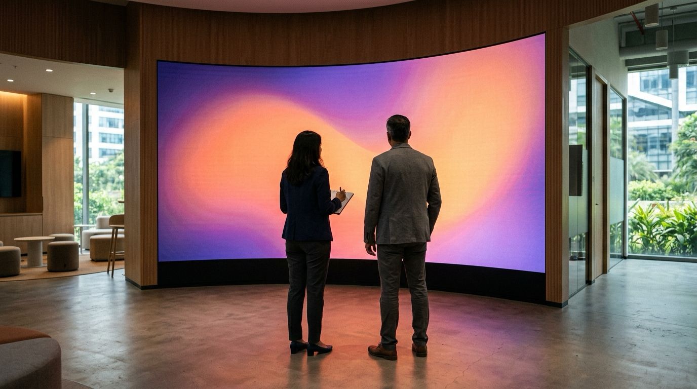 An experience centre with a large curved LED wall